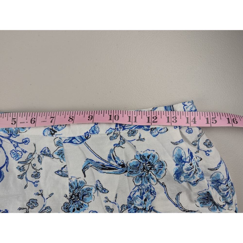 Wide Leg Palazzo Pants Blue Floral Boho Coastal Cotton Flax Cropped Womens Large - Picture 6 of 8